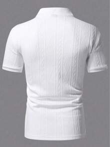 Men's Short-Sleeved Polo Shirt With Collar, Solid Color And Basic Texture, For Husbands, For Going Out, Old Money Style - 白色 - 查看 2