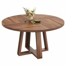 strundghti 47 Inch Round Dining Table With Wooden Cross Pedestal Base, Farmhouse Circle Dinner Table For Kitchen & Living Room (Table Only) - Walnut - View 1