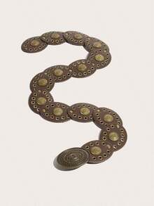 1pc Women's Bohemian Style Brown Patchwork Retro Metal Buckle Belt, Suitable For Dresses, Jeans, Music Festival & Commute Outfits Fall, Autumn, Halloween - Đầu bò nâu - Xem 3