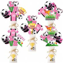 6 piezas de varitas de papel para bautizo de bebé, baño, revelación de género, fiesta de cumpleaños de fútbol rosa, decoraciones para fiesta con tema deportivo, centro de mesa - Multicolor - Ver 6