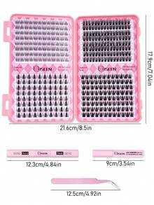 400pcs D-Curl & C-Curl Manga False Eyelashes Set, Individual Cluster Lashes, With Glue, Remover, Tweezers, Soft Crossover Cluster Lashes For Convenient DIY Eyelash Extension At Home, Makeup Tools - Pink - View 5