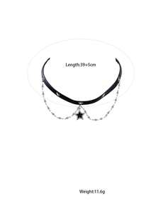 1 buah Kalung Choker Bintang Vintage Premium dengan Tampilan Usang, Rantai Tulang Selangka Gaya Punk Gelap untuk Wanita, Cocok untuk Pemakaian Sehari-hari - Perak - View 8
