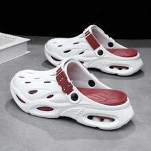 Men's Fashion Colorblock Thick Sole Breathable EVA Clogs, Adjustable Heel Strap Dual-Use Sandals, Non-Slip For Beach & Camping - White and Red - View 3