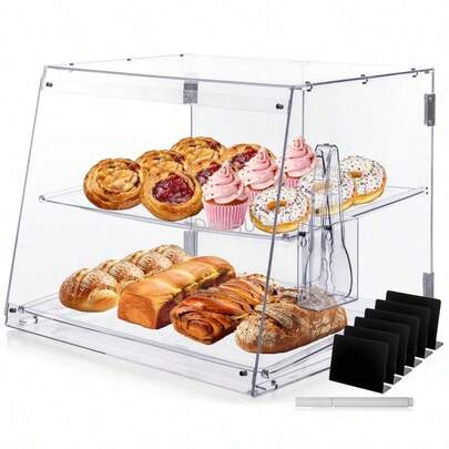 Bakery Display Case, Pastry Display Case Countertop 2 Tier Tray, Display Cabinet Box For Baking Enthusiasts, Acrylic Clear Boxes For Bread Pastry Desserts Food Cookie