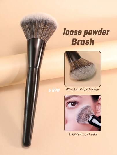 1支专业高光泽扇形化妆刷 #87，用于面部提亮，柔软合成纤维散粉刷，用于面部轮廓修饰