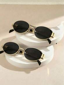 2 Pairs Oval Personalized Metal Fashion Eyeglasses, Retro Style, Women's Fashion Accessory, Suitable For Summer Beach, Outdoor Activities And Travel - Multicolor - View 9