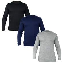 Set Of 3 Men's Knit Wool Ribbed Crew Neck Sweaters For Autumn/Winter, Regular Fit, Perfect For Daily Wear, Holidays, Evenings Out, And Home Wear. - Black/Navy Blue/Gray - View 1
