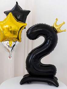 1pc 42 Inch Black Standing Crown Base With 0-9 Numbers, Anniversary, Birthday, Holiday Celebration, Wedding Party Decor - Black - View 4