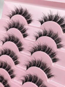 10 pares de pestañas de ojo de gato esponjosas, desordenadas, suaves, naturales y largas con banda transparente, con extremos alados que alargan los ojos, pestañas postizas de efecto de visón natural, adecuadas para amantes de la belleza - Negro - Ver 5