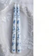 25厘米蓝白瓷贴花棒状香薰蜡烛，中式浪漫烛光晚餐婚礼季礼物，家用无烟蜡烛。 - 均碼 - 查看 10