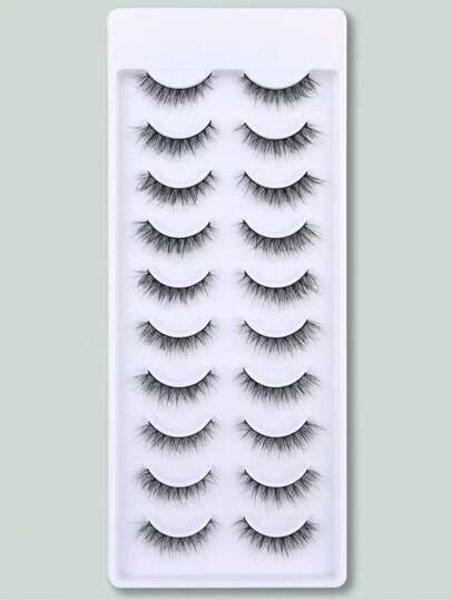 Set de 10 pares de pestañas postizas esponjosas y desordenadas de 6-18mm con diseño cruzado, adecuadas para citas y uso diario