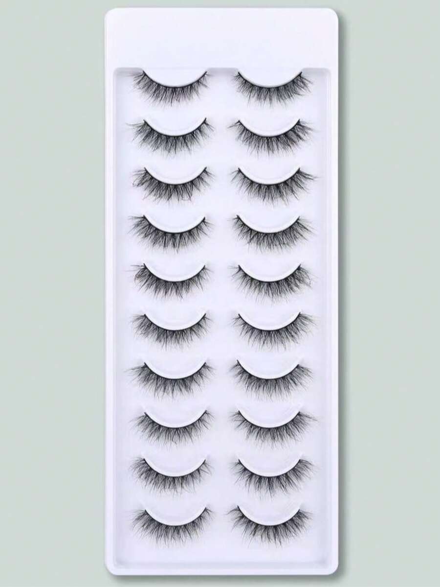 Set de 10 pares de pestañas postizas esponjosas y desordenadas de 6-18mm con diseño cruzado, adecuadas para citas y uso diario - Negro - Ver 1