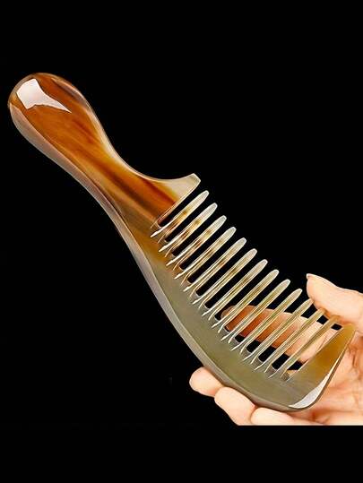 New Large Horn Comb, Thick Acupressure Massage Brush With Plastic Teeth, Suitable For All Hair Types, Natural Material, Unique Comb Pattern