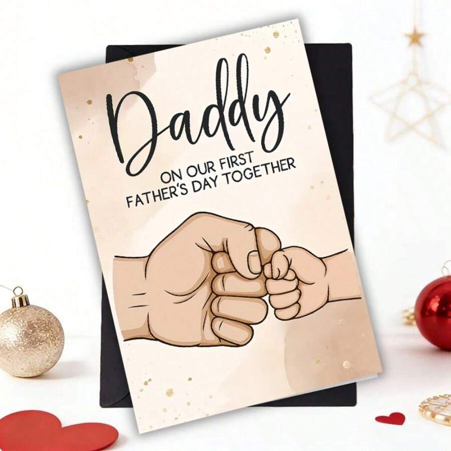1pc Father's Day Greeting Card First Celebration Fist Bump Design Ideal For New Dads Special Occasion Gift" Envelope Greeting Card - Sets - View 1