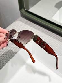1pc Vintage Rectangular Frame Decorative Fashion Glasses, Women's Fashion Y2K UV Protection Beach Travel Party Gift, Suitable For Daily Wear - 酒紅色 - 查看 3
