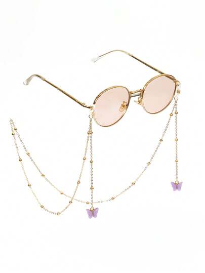 1 pieza Cadena de gafas con diseño de mariposa para mujer, disponible en oro o plata, adecuada para gafas de moda de hombres y mujeres, accesorio de moda para gafas