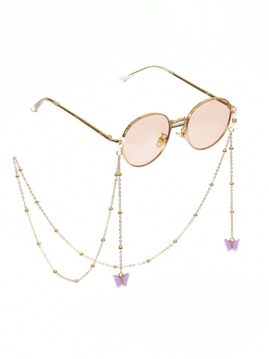 1条女士蝴蝶眼镜链，金色或银色可选，适合男女时尚眼镜，时尚眼镜配饰 - 彩色 - 查看 1