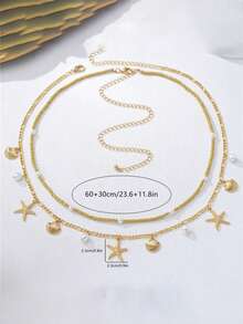 Bộ thắt lưng hai lớp kiểu Bohemian hình sao biển - Dây đeo thân đính hạt ngọc trai giả - Thắt lưng có thể điều chỉnh - Nhiều màu - Xem 8