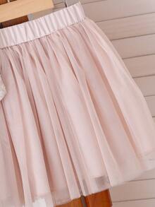 2pcs Young Girls Elegant Lady-Like Apricot Cardigan Vest Jacket + Mesh Skirt Set, Graceful Mori Style, Spring/Summer - Apricot - View 6