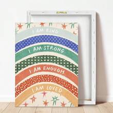 1pc Canvas Waterproof Framed Wall Art, Children's Room Decor Painting, "I Am Kind" Kids Room Decor Painting, Rainbow Inspirational Quote Kids Game Room Poster, Nursery Wall Decor, Children's Motivational Poster, Confidence Boosting Classroom Decor, Boho Style Kids Room Decoration, Positive Affirmation, Wall Decor, Baby Gift - Multicolor - View 4
