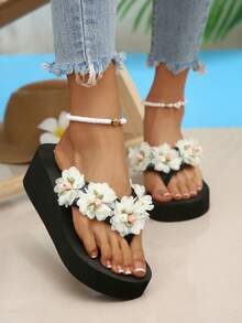 Spring/Summer EVA Vacation Bohemian Platform Wedge Slippers, Chinese Style Floral Women Sandals - Black - View 7