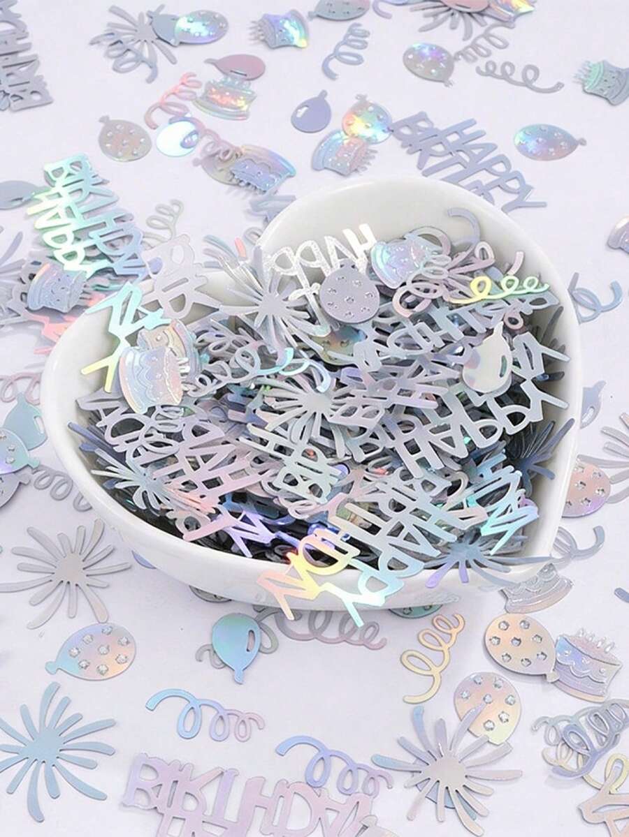 1包生日快乐彩纸屑,闪亮金属彩色亮片派对彩纸屑,可撒在蛋糕、气球、星星、丝带、字母形状的桌面上,用于DIY工艺品和节日餐桌装饰。 - 銀色 - 查看 1