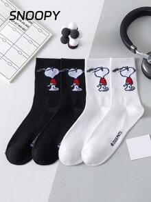 SNOOPY 2/1 paire de chaussettes rondes noires et blanches officielles pour hommes, style d'été. Design de motif de dessin animé mignon, à la mode et respirant. Chaussettes d'été pour hommes, résistantes aux odeurs et absorbantes, polyvalentes et décontractées, convenant aux étudiants, aux adultes, à l'usage quotidien et aux cadeaux - Multicolore - Voir 3