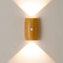 Luz de pared con sensor de movimiento LED, lámpara de pared decorativa, luz nocturna con sensor USB inalámbrica, luz de pared LED inalámbrica, luz nocturna magnética recargable, adecuada para pasillo, gabinete de cocina, armario y decoración de habitación - forma de barril de madera - Ver 14