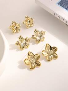 Set de 6/12 piezas de aretes de moda, adecuados para uso diario y vacaciones, hechos de resina ABS con tecnología UV anti-desteñido - Dorado - Ver 7