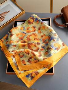 1 件女士围巾仿桑蚕丝方形围巾，百搭 27.6 英寸仿丝围巾，杭州丝绸 - 黑與白 - 查看 15