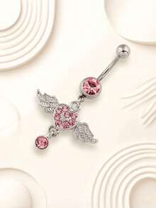 1pc Heart Angel Wings Navel Ring, European And American Fashion Belly Button Piercing - Silver - View 1