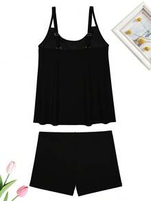Vintage Sunflower Graphic Tankini Swimsuit 2pcs Set Beach Swimwear Ladies Fashion Swimsuits Design Beachwear Summer Two-Piece Swimsuit, Sexy And Slimming, Perfect For Beach Vacations. - 黑色 - 查看 3
