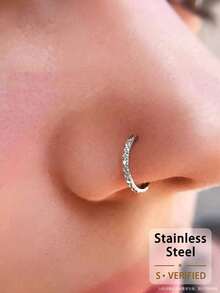 Aretes de acero quirúrgico 316L con circonita, 16G, opciones de 6mm/8mm/10mm/12mm - Broche de bisagra hipoalergénico, adecuado para septum, cartílago, hélix, trago, concha, oído interno, regalo unisex - Plateado - Ver 2