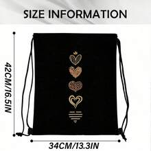 1pc Leopard Print Heart Pattern Black Drawstring Bag, Soft Material, Ideal For Organizing Items. Suitable For Vacation, Fitness, Shopping, Sports And Yoga, An Excellent Spring/Summer Gift For Friends - Multicolor - View 4