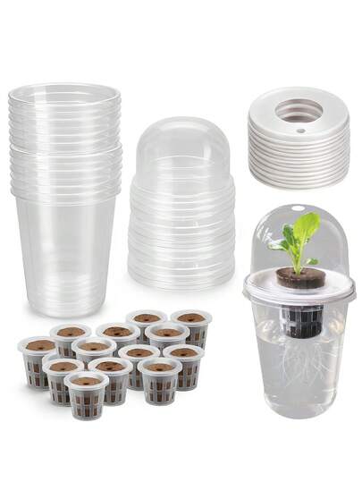 Bộ 12 chậu ươm hạt trong suốt, chậu ươm trong suốt có nắp giữ ẩm, cốc ươm hạt, hệ thống trồng cây con thủy canh, hộp đựng hạt giống cho vườn thủy canh trong nhà, dụng cụ thủy canh tái sử dụng.