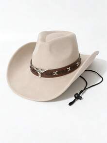 1pc Unisex New Faux Suede Cowboy Hat With Beaded Decoration, High Quality Stylish Wide Brim Hat, Versatile For Daily Wear, Western Themed Events, Birthday Parties, Music Festivals - Suede Black-rimmed XX Top Hat - View 12
