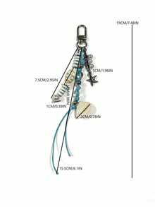 海洋风鱼骨串珠钥匙扣，贝壳和海星仿珍珠吊坠，简约包包挂饰 - 彩色 - 查看 5