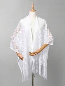 1件极简蕾丝披肩，优雅镂空蕾丝晚礼服披肩，新娘风格披肩，也可作围巾使用 - 01-白色 - 查看 12