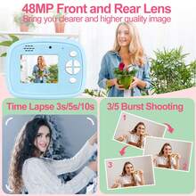 Cámara de impresión instantánea para niños, pantalla de 2.3 pulgadas, con divertidas pegatinas de marcos y filtros, 48MP FHD 1080P de alta definición, zoom digital 16x, reproductor MP3 incorporado, regalo de Navidad, cumpleaños y Año Nuevo para niños y niñas de 3 a 12 años - Multicolor - Ver 5