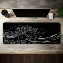 Large Size Mouse Pad With Japanese-Style Black Wave Design, Suitable For Gaming, Study Or Office Use, With Stitched Edges And Rubber Base Office Desk Desk Office Supplies Office Accessories Desk Mat Mousepad Study Table Mouse Pad For Desk Desk Decor - Black - View 11