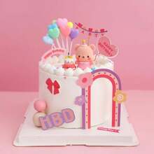 Juego de decoraciones para tartas de cumpleaños de oso adorable adorno para tartas de oso de peluche con pastel de crema de chocolate colorido conjunto de obos adornos de papel de feliz - Ymx-073 - Ver 5