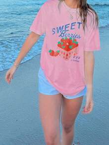 Summer TopsWomen Y2k Oversized Graphic Tees Floral Print Short Sleeve Crewneck T Shirts Loose Fit Summer   Tops For Teen Girls Aesthetic Clothes 2000s Beach Shirts For Women StreetwearLoose And Comfortablesummer Clothes Summer Outfits For Women - 粉色 - 查看 4