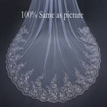 Khăn voan cô dâu màu sâm panh mới, kích thước 3*3, phối ren đen và sequin lấp lánh. - Màu be - Xem 11