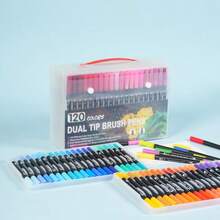 120 colores Bolígrafos de marcador acrílico, marcadores de punta doble - Lápices de colores Marcadores de acuarela Arte Marcadores de línea fina Bolígrafos de caligrafía - Libros para colorear para adultos Dibujo de revistas Marcadores de arte grafiti de alta calidad (Debido a diferentes lotes de producción, el patrón del Body del bolígrafo se enviará al azar) - Multicolor - Ver 3
