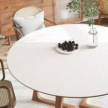 1pc Round PU Leather Placemat, Odorless Washable Waterproof Non-Slip Heat-Resistant Desk Pad, Protective Table Cover For Dining Table, Coffee Table, Home And Restaurant Use, Seamless Fit Design - White - View 4