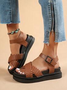 Women's Flat Sandals, New Summer Thick Bottom Black Sandals, Roman Style Sandals, Non-Slip Versatile Fashion Casual Beach Sandals,Wedge Sandals - Brown - View 3