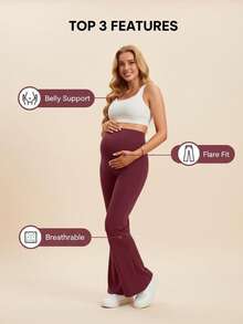 4-Piece Set Of Women's Maternity Flared Pants: High-Waisted, Belly-Supporting, Boot-Cut Yoga Pants-Casual Pants Perfect For Pregnancy - Đen + Đen + Xám + Đỏ - Xem 7