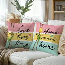 4件套印花枕套，春季主题花卉图案，卡车和花卉设计，家居装饰枕套，现代时尚装饰靠垫套，适用于沙发、客厅、长沙发、户外，单面装饰枕套，不含枕芯 - 彩色 - 查看 8