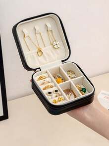 Minimalistischer Schmuckkasten, tragbare Schmuckaufbewahrung aus PU-Material, Schmuckaufbewahrungsbox für den Sommer, Mini-Schmuckorganizer-Box für Ohrringe, Halsketten, Ringe, Schmuckaufbewahrung und -präsentation, Schmuckhalter mit großer Kapazität, geeignet für Ohrringe, Ringe, Halsketten, Armbänder, Nagelkunst, Geschenke zum Muttertag, Weihnachten, Halloween, Aufbewahrungsorganizer für Frauen, Reiseessentials, Schlafsaal-Aufbewahrung - Verschiedenfarbig - Übersicht 13