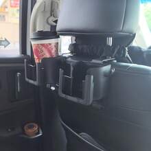 1个多功能杯架，多功能汽车座椅靠背储物架，带杯架、手机支架和挂钩 - 适用于大多数车型，可放置水瓶、奶茶包、垃圾袋和杯子，汽车储物，后座杯架，汽车储物整理架，车辆收纳，公路旅行必备，节省空间设计，结构坚固耐用，采用优质材料，适合家庭公路旅行，多功能挂钩，多功能后挂钩 - 彩色 - 查看 6